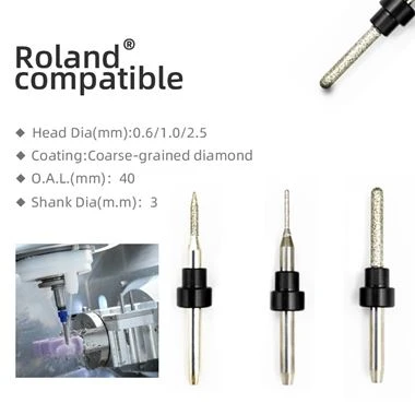 Alat Pengisar Lithium Disilicate Untuk Roland 0.6MM 1.0MM 2.5MM | 3MM SHANK (SIC COATED)